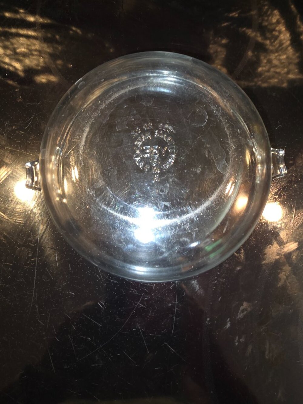 Pyrex Round Clear Glass Casserole Dish Handles Vintage 20 oz 1950-1970 No Lid - Picture 3 of 8